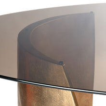 Load image into Gallery viewer, Detail top view of Bangle cast bronze table with tinted glass top.
