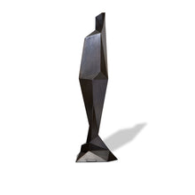 Load image into Gallery viewer, Side view of Fractional Male, geometric sculpture in blackened steel
