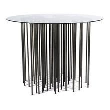 Load image into Gallery viewer, Mara Table side view, marine inspired blackened steel side table with organic form and many legs with glass top
