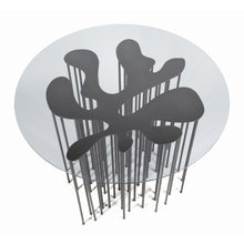 Load image into Gallery viewer, Mara Table top view, marine inspired blackened steel side table with organic form and many legs with glass top
