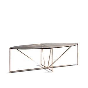 Prism Table, geometric bronze coffee table with tinted glass top