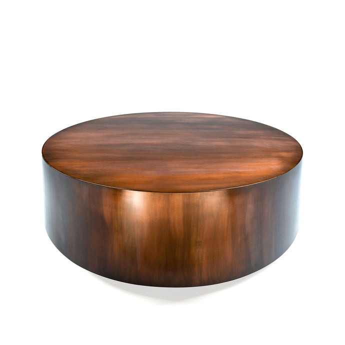 Reso Drum, round drum table with vintage bronze finish