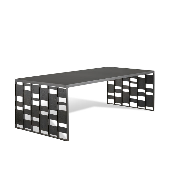 Stagger Slat Table, Blacked Steel Table with forged steel panels