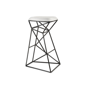 Web Stool, open wire blackened steel frame stool with upholstered seat