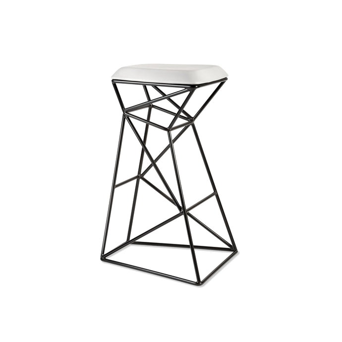 Web Stool, open wire blackened steel frame stool with upholstered seat