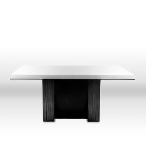Worzel Table side view, blackened cast aluminum base with eco resin top 