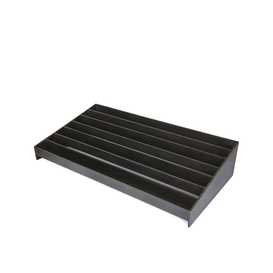 Slate Metal Boxed Good Tray, blackened steel tiered box goods display