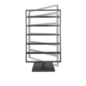 Action shot of Slate Revolving Earring Stand, blackened steel earring for jewelry display
